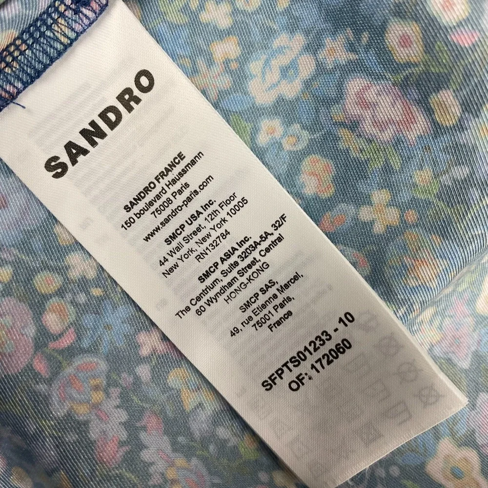 Sandro Lutetia Floral Print Mixed Media Top Open Back Tie Ruched Satin Blouse - Picture 5 of 13